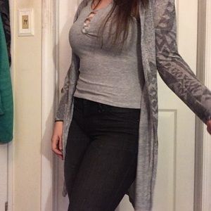 Grey Aztec print duster